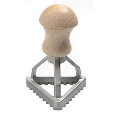 Imagem de Eppicotispai Cortador de ravioli triângulo de alumínio, fabricante, carimbo com alça de madeira de faia, 3,5 cm