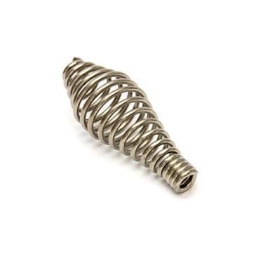 Imagem de Alça de fogão de mola, acabamento em níquel escovado, afunilada em uma extremidade. Diâmetro máximo: 3,8 cm, comprimento: 10,8 cm, serve em varão de 1,9 cm. Para uso com churrasqueiras, defumadores, fornos, fogões de carvão/madeira/pellets, caldeiras.