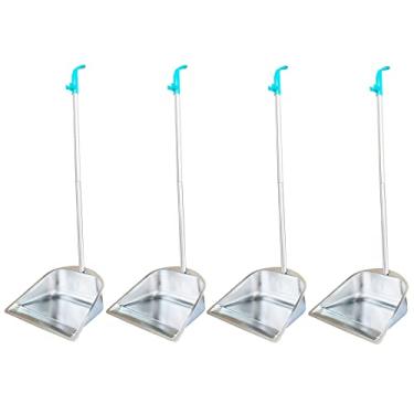 Imagem de Pacote com 4 pá de poeira com cabo longo – 33,5 polegadas para ambientes internos e externos, pá de lixo para uso doméstico com alça longa para sala de estar e escritório