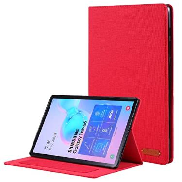 Imagem de Compatível com Samsung Galaxy Tab A7 10,4 polegadas T500/T505 (2020), capa dobrável com suporte para impressão em tecido de proteção com despertador automático com slots de cartão (Color : Red)