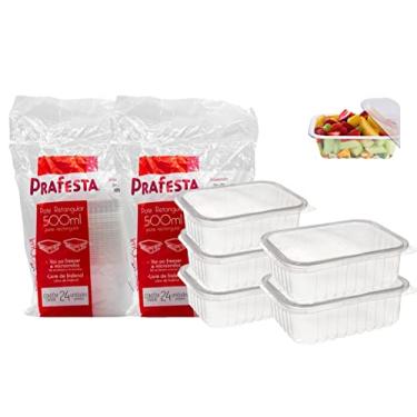 Imagem de Kit Com 2 Potes Descartáveis, Prafesta 500 ml Retangular Com Tampa, Pacote 48 Unidades