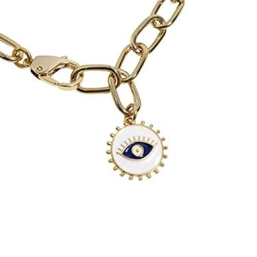 Imagem de Colar Feminino Elos Grossos Olho Grego Banhado A Ouro 18k