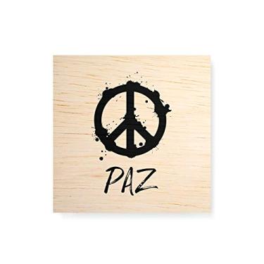 Imagem de Arte Maníacos Quadro Decorativo em Madeira Paz Fundo Branco - 30x30cm