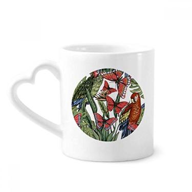 Imagem de Caneca de flor de flor com pássaro branco borboleta caneca de café cerâmica copo de coração de vidro
