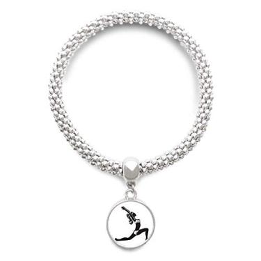 Imagem de DIYthinker Pulseira de prata com pingente de corrente ajustável Yoga Keep Healthy Stretching contorno