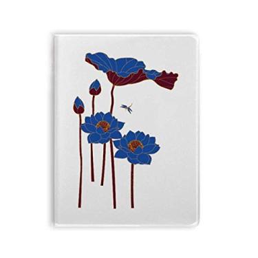 Imagem de Caderno de folhas de lótus azul, flor de lótus e capa macia para caderno de plantas libélulas