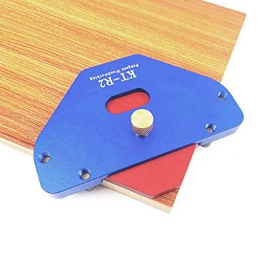 Imagem de Prático modelo redondo chanfrado R, azul + vermelho, fácil de operar, placa de posicionamento de canto arredondado, acabamento perfeito para carpintaria, posicionamento de semicírculo