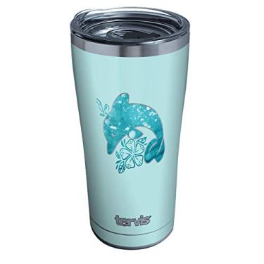 Imagem de Tervis Copo térmico Dolphin Aqua Icon de parede tripla mantém as bebidas frias e quentes, 590 ml, aço inoxidável