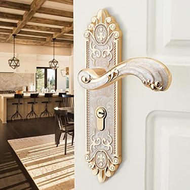Imagem de Maçaneta da porta de encaixe do quarto vintage sem som Trava de segurança dividida com fechadura silenciosa Móveis para portas internas, branco âmbar