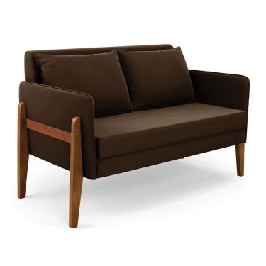 Imagem de Namoradeira 2 Lugares Lana Suede Base De Madeira - D`rossi Cor Marrom