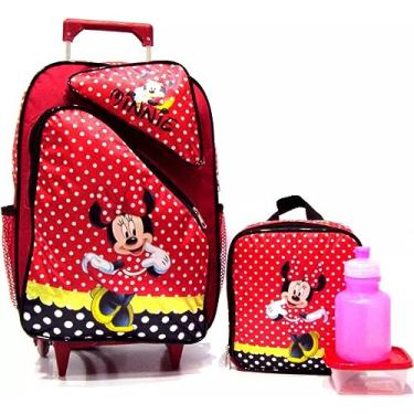 Imagem de Mochila Minnie Ratinha Bolinhas Tam G Rodinhas + Lancheira Térmica