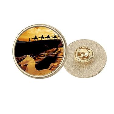 Imagem de Desert Along the Way to the Silk Road, Mapa Camelo, Redondo, Metal Dourado, Broche Clip, Medium, não aplicar