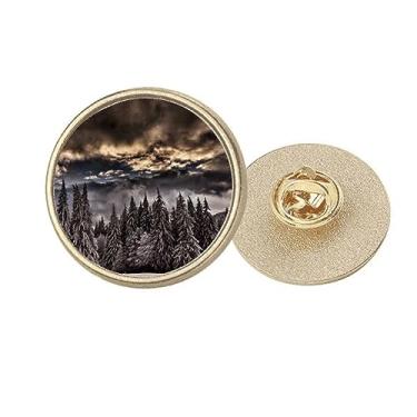 Imagem de White Pine Sky Dark Sky Art Deco Fashion Round Metal Dourado Broche Clip, Medium, não aplicar