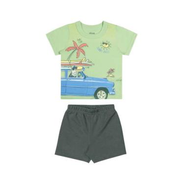 Imagem de Conjunto Menino Infantil Camiseta Bermuda Coqueiro Carro - Elian