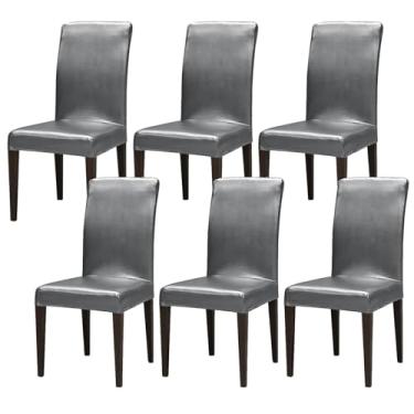 Imagem de Capas de couro para cadeiras de jantar, capas de cadeira extensíveis, macias, à prova d'água, protetor de cadeira, para sala de jantar, cozinha, hotel (Color : Silver, Size : 6)