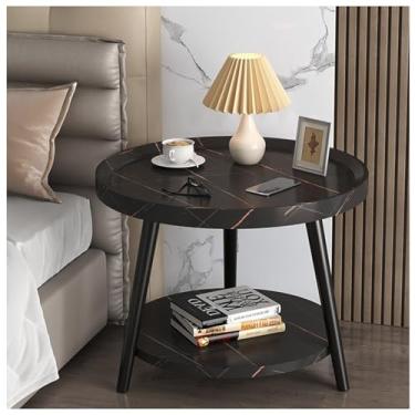Imagem de Mesa de canto de cama pequena, cobrindo uma área de 0,3 ㎡, armazenamento de camada dupla, mesa de cabeceira, design de borda, mesa de cabeceira estreita, estável e de carga, mesa de cabeceira lateral, fácil de instalar (cor: preto2,