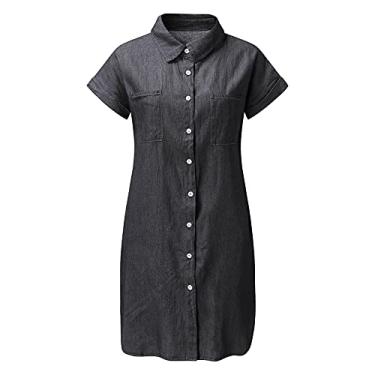 Imagem de Vestidos maxi femininos 2023 casual magro manga curta midi vestido plus size denim vestido bodycon vestido envoltório vestidos de trabalho das mulheres (Grey, L)
