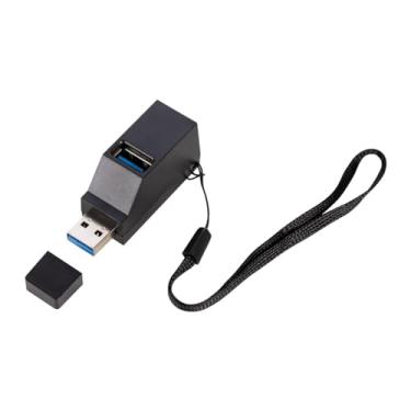 Imagem de Mini Hub USB com 3 entradas, 1 delas 3.0, cordão para transporte e tampa de proteção (preto)