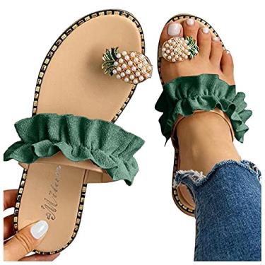 Imagem de Masbird Sandálias femininas de verão sandálias de abacaxi com clipe no dedo do pé chinelos boho casuais chinelos sapatos de praia, 03#verde, 7.5