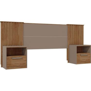 Imagem de Cabeceira De Cama Extensível 2 Mesas com Gaveta Ripado 140/193 Lucius Casal Queen King  Bt Fdi - Caemmun
