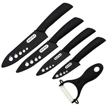 Imagem de Conjunto de facas de cerâmica de cozinha profissional, super afiada à prova de ferrugem resistente a manchas, faca chef 15 cm, faca utilitária 12,7 cm, faca de fruta 10 cm, faca de descascar 7,6 cm