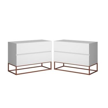 Imagem de Kit 2 Mesas De Cabeceira Eros 60 cm Estilo Europeu Pés De Metal Cobre Cor:Branco