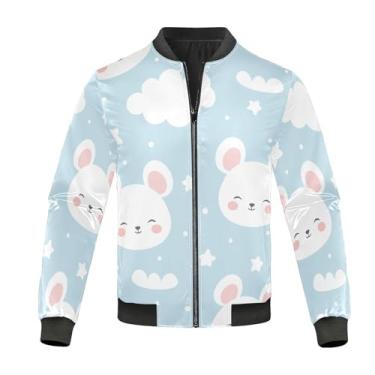 Imagem de KLL Casaco de chuva com estampa de mouses fofo azul branco leve casaco de chuva corta-vento de inverno masculino pequeno, Estampa de ratos, desenho fofo, azul, branco, P