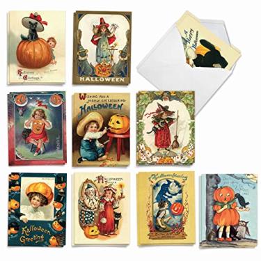 Imagem de The Best Card Company Conjunto de 20 caixas sortidas de notas de Halloween 10 x 5,12 polegadas com envelopes (10 designs, 2 cada) Abóbora vintage infantil AM10187HWG-B2x10
