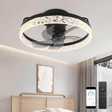 Imagem de Ventilador de teto de cristal moderno com luz e controle remoto LED 62W Luzes de ventilador de teto reguláveis 360 ° Cabeça oscilante Fornecimento de ar direcional Ventilador mudo Lâmpada de