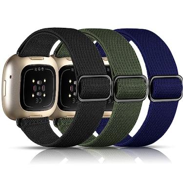 Imagem de Maledan Pacote com 3 pulseiras Fitbit Sense/Versa 3/4, acessórios elásticos ajustáveis de nylon elástico para smartwatch, homens e mulheres