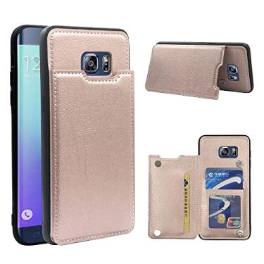 Imagem de Capa compatível com Samsung Galaxy S6 Edge Plus com suporte magnético de couro para cartão de crédito, acessórios de celular, bolsa flip para Glaxay S6edge + S 6edge 6s 6 Edge+ mulheres homens ouro