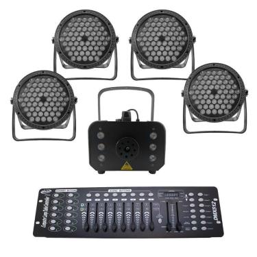 Imagem de Kit 4 Par Led 3 Em 1 + Máq. De Fumaça 1200W + Mesa Dmx 512
