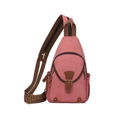 Imagem de KouLi Buir Bolsa de lona, pequena mochila transversal, bolsa de peito conversível, mochila casual para ciclismo ao ar livre, caminhadas, viagens, Vermelho ferrugem, One Size, Mochilas Daypack