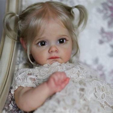 Imagem de QIYANER Boneca bebe reborn silicone realista, 22 polegadas com olhos abertos baby reborn menina,roupas brancas boneca bebe reborn silicone realista, lavável,Corpo de plástico