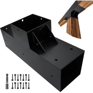 Imagem de DEVALLEY Kit de suporte de pérgola em forma de T de 3 vias, suportes de madeira com parafusos para 4 x 4 (real: 9 x 8,9 cm) vigas de madeira para pérgula de pátio, gazebo de cabine de madeira com