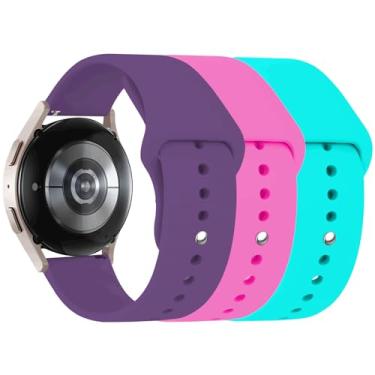 Imagem de Pacote com 3 pulseiras para Samsung Galaxy Watch 6/6 Classic Band 40 mm, 44 mm, 43 mm, 47 mm, Galaxy Watch 5/Galaxy Watch 4, pulseira esportiva de silicone macio de 20 mm para Amazfit GTS 4/3/2, roxo/rosa vermelho/menta