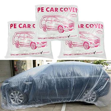 Imagem de LuliKa 3 pacotes descartáveis capa de carro de plástico transparente capa universal para garagem contra chuva com elástico grande (40 x 61 cm)