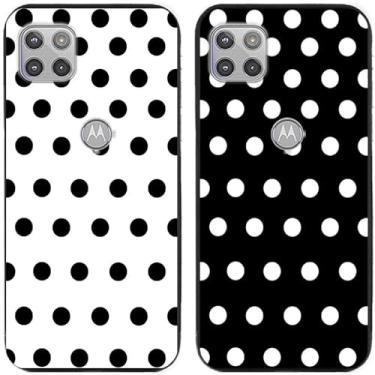 Imagem de 2 peças preto branco bolinhas impressas TPU gel silicone capa de telefone traseira para Motorola Moto todas as séries (Moto G 5G)