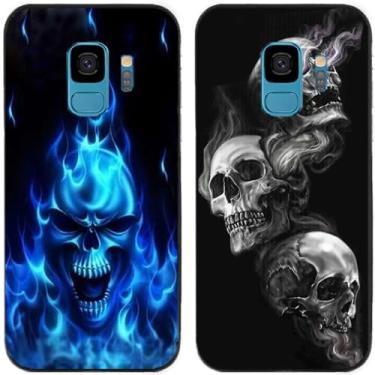 Imagem de 2 peças de capa de telefone traseira de silicone com estampa de caveira de chama azul TPU para Samsung Galaxy todas as séries (Galaxy S9)