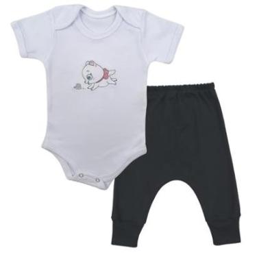 Imagem de Conjunto Body Manga Curta Bordado Gatinha 3 e Calça Suedine Mijão - Roupa Bebê Menina-Feminino