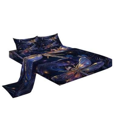 Imagem de Eojctoy Jogo de lençol Queen - Lençóis de cama respiráveis ultra macios - Lençóis escovados de luxo com bolso profundo - microfibra animal libélula padrão de roupa de cama enrugado, cinza escuro