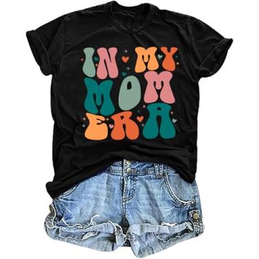 Imagem de Camiseta feminina "In My Mom Era" Camiseta feminina Mom Life Tops com letras engraçadas estampadas camisetas casuais, Preto, GG