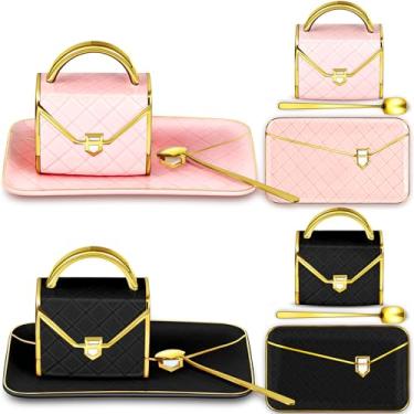 Imagem de Zubebe 2 conjuntos de caneca de café elegante em forma de bolsa de mão caneca moderna bolsa de cerâmica com colher e pires, 290 ml xícara de chá criativa fofa para escritório, casa, mulher, meninas