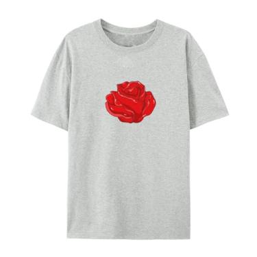 Imagem de Camiseta com estampa rosa rosa para homens e mulheres para o amor, Cinza claro, G