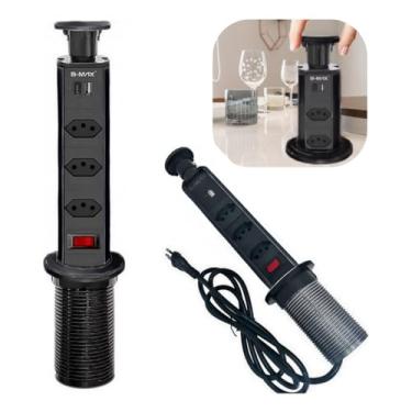 Imagem de Torre De Tomadas Multiplug com 3 tomadas Usb + Usb C de Embutir Mesa Bancada escritorio (PRETA)
