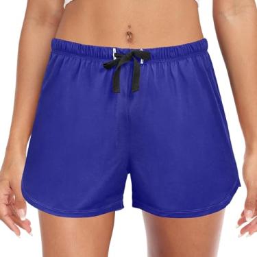 Imagem de CHIFIGNO Shorts de pijama feminino com bolsos e shorts de pijama confortáveis, P-2GG, Azul marinho, M