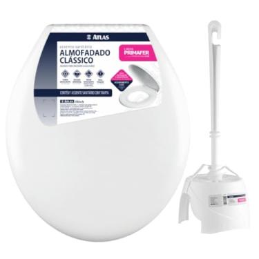 Imagem de Assento Tampa Vaso Sanitário Oval Almofadado + Escova Sanitária Base Redonda Limpeza Vaso Banheiro