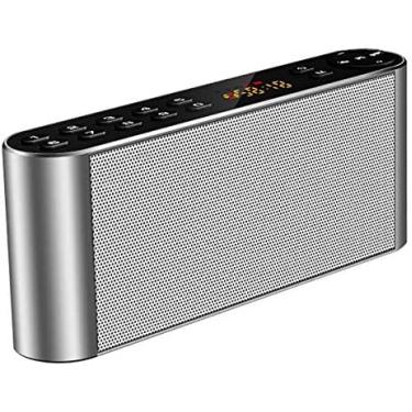 Imagem de Alto-falante portátil sem fio Bluetooth Alto-falante Dual Drivers MP3 Players Rádio FM estéreo com som HD, microfone embutido, áudio de alta definição e graves aprimorados, prata