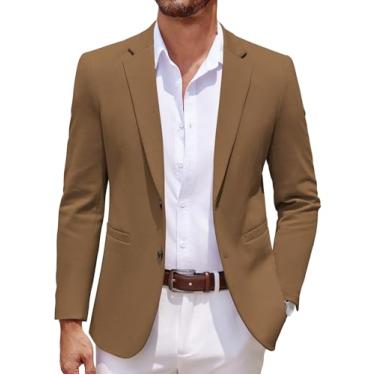 Imagem de COOFANDY Blazer masculino casual de malha com dois botões e jaqueta esportiva leve, Marrom, X-Large