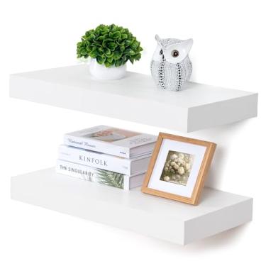 Imagem de FLYJOE Prateleiras flutuantes profundas | Conjunto de 2 prateleiras flutuantes brancas de 61 polegadas | Prateleiras de madeira rústica de 30 cm de profundidade para parede | 61 cm L x 30 cm P